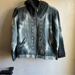 Grunge & Y2K Aztec Geometric Woven Cotton Festival‎ Full Zip Hoodie Sz S Hippie